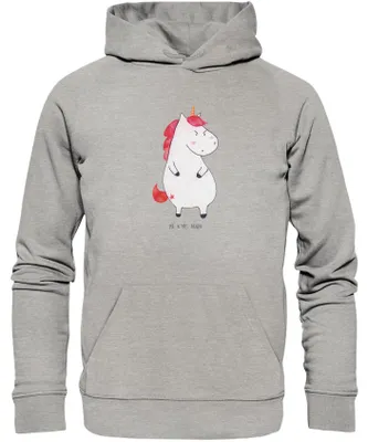 Produktbild von Mr. & Mrs. Panda Nachhaltiger Hoodie Einhorn Wut Größe M - Heather Grey - Geschenk, Pulli, wütend, Pullover, Arbeit, Unicorn, Kapuzenpullover, Sweatshirt, Einhörner