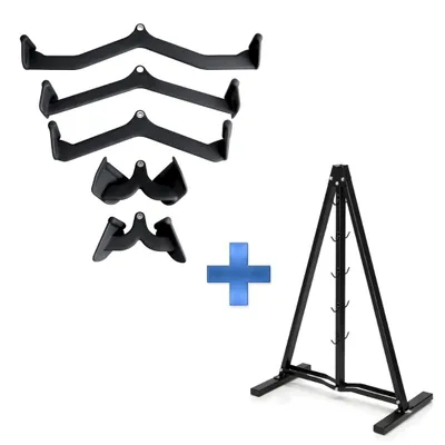 Image de Kit de poignées à câble PH Fitness Multi-Grip + support d'accessoires en A – Kit de câbles de 5 pièces avec support de rangement professionnel pour salle de sport à domicile et studio