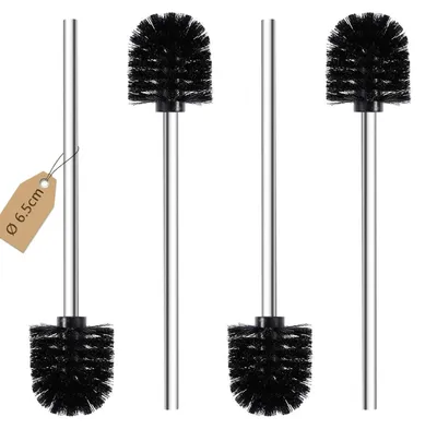 Image de Brosse de toilettes, lot de 4, brosses de toilettes avec manche en acier inoxydable, brosses de toilettes sur pied en acier inoxydable pour salle de bains et WC, ergonomiques, élégantes, durables (Ø 6,5 cm, noir)