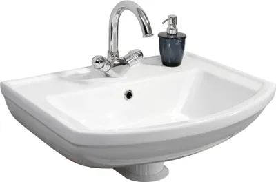Produktbild von FACKELMANN Keramik Waschbecken STAR / Waschtisch aus Keramik / Maße (B x H x T): ca. 61 x 18 x 48,5 cm / geschwungene Form / hochwertiges Becken fürs Badezimmer und WC / Farbe: Weiß / Breite: 61 cm