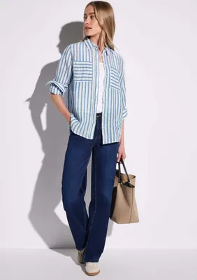 Produktbild von Street One Leinenhemd 'Gestreifte Leinenhemdbluse', A345402, serentiy blue, Gr. 38