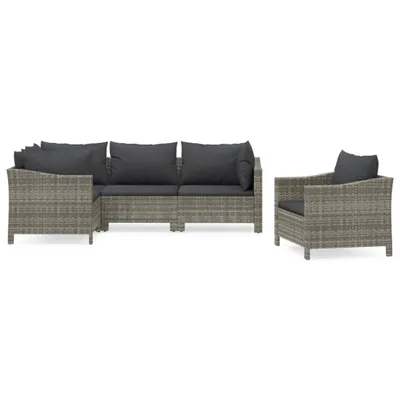Image de Salon de jardin 5 pcs avec coussins Gris Résine tressée