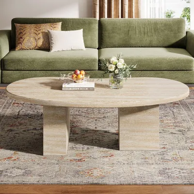 Produktbild von Couchtisch oval Holz Hell Eiche 115 x 65 x 40 cm Beistelltisch