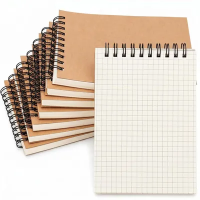 Produktbild von Notizblöcke A6 kariert, 8 Stück Spiralblock, 80 Blatt, Kraftpapier-Einband