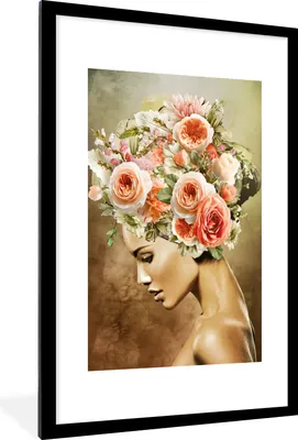 Produktbild von MuchoWow® MuchoWow® Gerahmtes Poster Frau - Blumen - Rosa 60x90 cm - Poster mit zchwarzem Bilderrahmen - Dekoration - Wandposter Wohnzimmer - Hochwertig