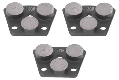 Imagen del producto de 3 discos de corte diamantado trapezoidales para cortar hormigón, tipo tronzadora de 3 cilindros, con revestimiento , grano 30