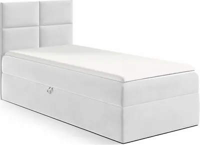 Produktbild von MEBLINI Kinderbett mit Bettkasten - Gepolstert Einzelbett mit Matratze - Polsterbett mit Stauraum - Bett mit Kopfteil - Stauraumbett - MINO 3 - 100x200 Links - H3/Hellgrau Samt