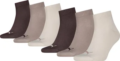 A set of six PUMA quarter socks in various neutral colors.