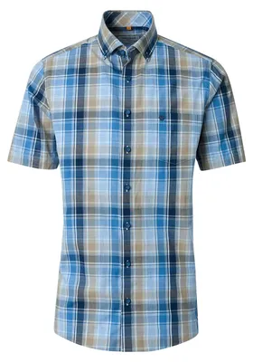 Produktbild von Redmond XXL Kurzarmhemd blau-beige-weiß kariert