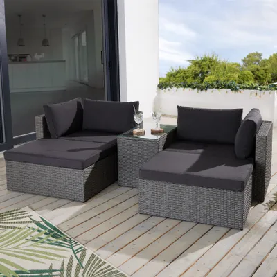 Produktbild von Outdoor Garten Lounge Set XXL MODULAR grau Polyrattan Sitzgruppe inklusive Kissen