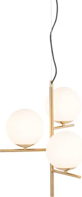 Produktbild von QAZQA - Design Art Deco Hängelampe I Pendellampe I Pendelleuchte Gold I Messing mit Opalglas 3-flammig - Flore I Wohnzimmer I Schlafzimmer - Stahl Kugel I Kugelförmig I Länglich - LED geeignet E14
