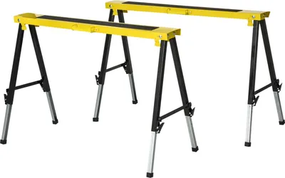 Produktbild von 2Er-Set Sägepferd Arbeitsbock Unterstellbock Klappbar Rutschfest Stahl Gelb Schwarz 100 X 49 X 62-90 Cm Belastbarkeit 100 Kg