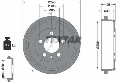 Produktbild von 2x TEXTAR Bremstrommel 94023800 für VW POLO (9N_) Polo Schrägheck (6R1 6C1)