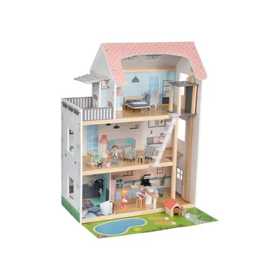 Produktbild von Playtive Holz Puppenhaus 54-teilig ca. B 64 x H 80 x T 31 cm NEU