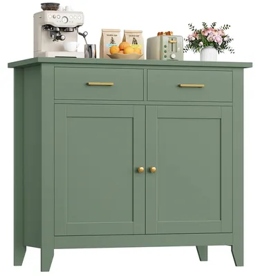 Image de Buffet de cuisine - Buffet avec plan de travail - 2 tiroirs, 2 portes - Bois - 91 x 40 x 82,3 cm - Vert pour la cuisine, le salon et le couloir
