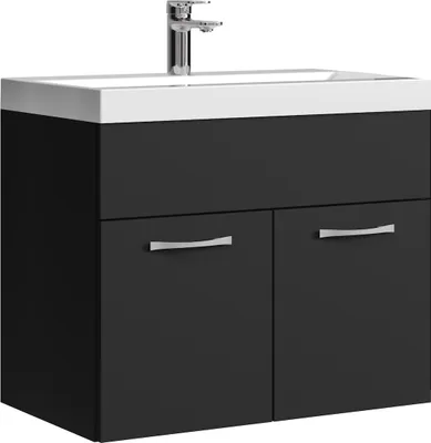 Image de Ensemble de meubles de salle de bain Badplaats avec lavabo et meuble sous lavabo Montréal 01 60 x 35 cm noir mat - Meuble sous lavabo avec lavabo