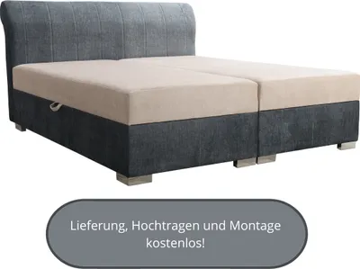 Produktbild von Boxspringbett Dalas 120x200 cm, mit Bonellmatratze Topper und zwei Bettkästen, Grau-Beige