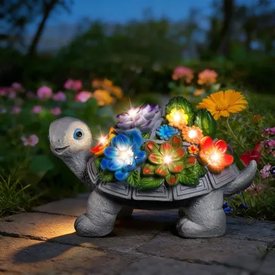 Schildkröten-Solarfigur, mehrfarbig, Harz, 19 x 11 x 11 cm, für außen