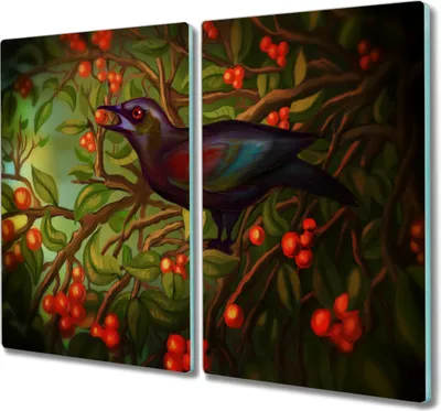 Produktbild von Coloray Schneidebrett Herdabdeckplatte 2x30x52 cm Kochplattenabdeckung Küchenbrett Hackbrett - Zweige Blätter Tier Vogel