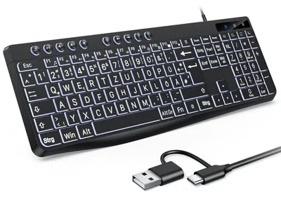 Produktbild von Beleuchtete Kabel Tastatur für Senioren Kinder Sehbehinderte