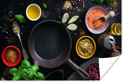 Produktbild von MuchoWow® Poster Kräuter - Gemüse - Pfanne 120x80 cm - Bilder