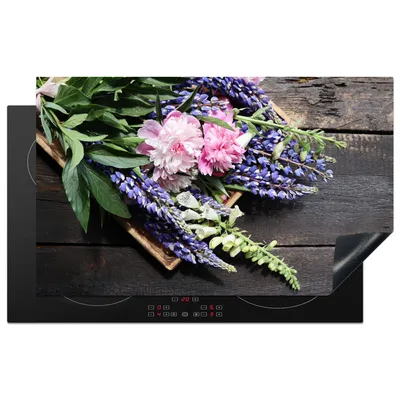 Obrázok produktu pre KitchenYeah® Kryt varnej dosky kvety - vintage - drevo, 83x51cm, kuchynská dekorácia, keramický kryt varnej dosky, krycia doska na varnú dosku
