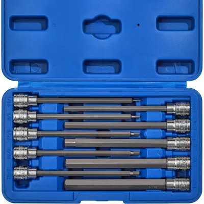 Immagine prodotto di Set di chiavi a bussola con inserti a Esagono da 3/8 di pollice, extra lunghe, standard SAE, 10 pezzi, da 1/16 a 1/2 di pollice, realizzate in acciaio S2 e CR-V