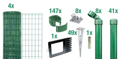 Immagine prodotto di Alberts 669195 Fix-Clip Pro come set completo di recinzione, da fissare nel calcestruzzo, verde, altezza 102 cm, lunghezza 100 m