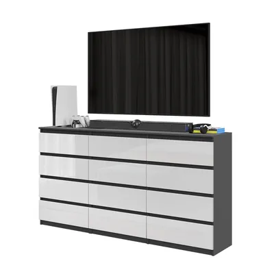 Zdjęcie produktu dla Komoda 180 Cm Antracyt/Biały Połysk 12 Szuflad, Zestaw Dwóch Komód, Salon