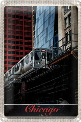Produktbild von Blechschild Reise 20x30cm Chicago USA Amerika Bahn Hochaus