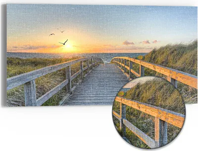 Produktbild von DEQORI Hybrid Leinwand Bild 60x30 cm 'Dünenweg zum Meer' Wandbild Glas flach modern