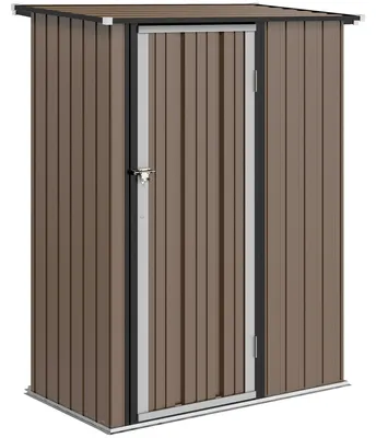 Produktbild von Gerätehaus 1,07 m² mit Schrägdach, 142 x 86 x 189 cm Geräteschuppen mit abschließbar Tür, Gartenhaus, Stahl, Braun