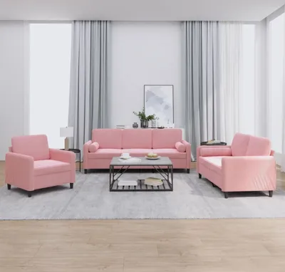 Productafbeelding van Maison Exclusive - 3-delige bankset met kussens, roze fluweel