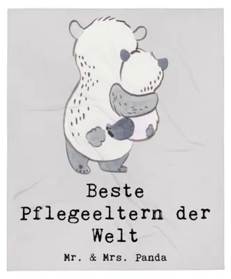 Produktbild von Mr. & Mrs. Panda Warme Decke Panda Beste Pflegeeltern der Welt - Grau Pastell - Geschenk, Bettdecke, Familie, Kuscheldecke, Tagesdecke, Adoption, Winterdecke, Dankeschön
