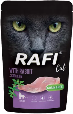 Obrázek produktu pro Rafi Cat Adult 100g Bezobilné Mokré Krmivo pro Kastrované Kočky s Králíkem