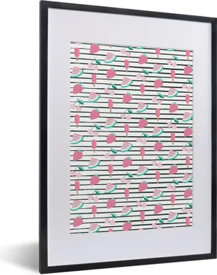 Produktbild von MuchoWow® MuchoWow® Gerahmtes Poster Rosa - Sommer - Muster 30x40 cm - Poster mit zchwarzem Bilderrahmen - Wandposter Schlafzimmer
