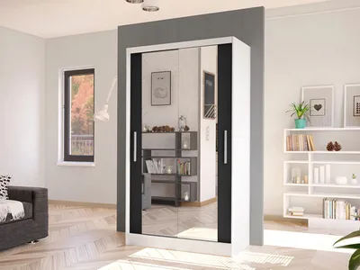 Obrázek produktu pro Úzká šatní skříň 100 cm se zrcadlem ARAPO 4 - bílá / černá