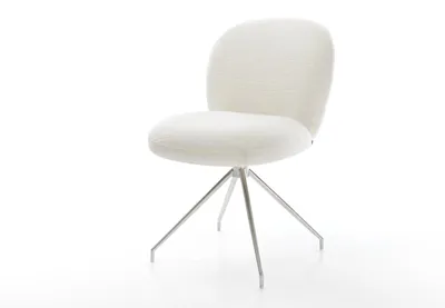 Produktbild von DELIFE Esszimmerstuhl Nube-Flex Bouclé Soft Beige Kreuzgestell konisch Edelstahl Taschenfederkern