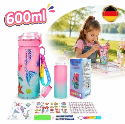 Image de Kit de bricolage pour gourde 600 ml, motif sirène, anti-fuite, sans BPA, cadeau pour enfants