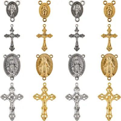 Rosenkranz-Kreuz-Anhänger, 40 Stück, 8 Stile, Silber, Gold, Legierung