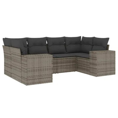 Produktbild von 6-tlg. Garten-Sofagarnitur mit Kissen Grau Poly Rattan