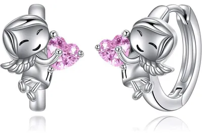 Productafbeelding van Creoolen van 925 sterling zilver met dierenmotief en roze zirkonia, geschikt voor dames, meisjes en kinderen
