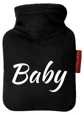 Produktbild von Huuraa Mini-Wärmflasche Baby Schriftzug 0,2 Liter Black Mini Veloursbezug Taschenwärmer Geschenkidee