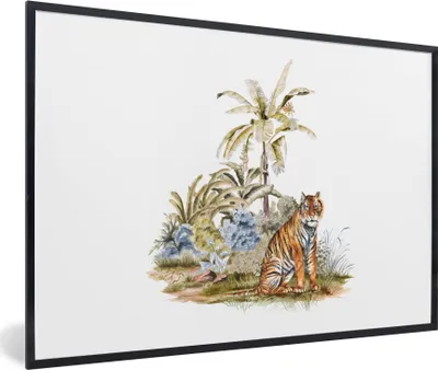 Produktbild von MuchoWow® MuchoWow® Gerahmtes Poster Tiger - Wald - Gemälde 60x40 cm - Poster mit zchwarzem Bilderrahmen - Printing - Wanddeko Schlafzimmer