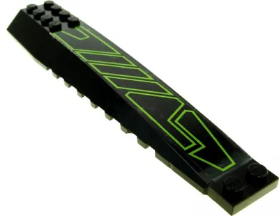 Produktbild von 1x Lego Keil Flügel Platte 16x4x1 schwarz schräg Sticker hell grün 45301pb005