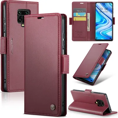 Obrázek produktu pro Redmi Note 9 Pro Pouzdro, RFID Blokování Karet, Pokročilé Flip Kožené Pouzdro s Funkcí Stojánku pro Xiaomi Redmi Note 9S / 9 Pro / 9 Pro Max červené