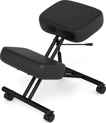 Obrázok produktu pre Kľačiaca stolička, výškovo nastaviteľná ergonomická stolička na kolená, pohodlná čalúnená stolička na kolená, kancelárska stolička s uzamykateľnými univerzálnymi kolieskami, kancelária, čierna