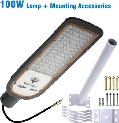 Zdjęcie produktu dla Oświetlenie uliczne LED – lampa uliczna 100 W – stopień ochrony IP67 – zasilanie 85–265 V AC – obudowa aluminiowa – do zastosowań zewnętrznych – zestaw montażowy w zestawie – RGB