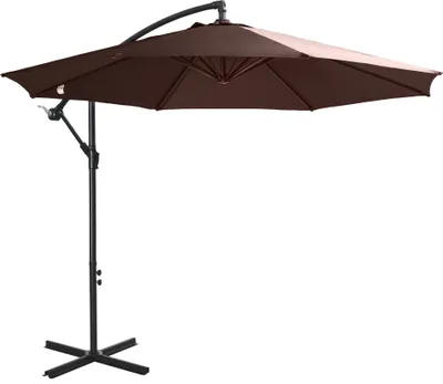 Produktbild von Outsunny Sonnenschirm Ampelschirm Kurbelschirm mit Handkurbel Rund, Stahlbogenstäbe und Stahl-Stehstäbe, Polyestergewebe, Kaffee, Ø3 x 2,5H m