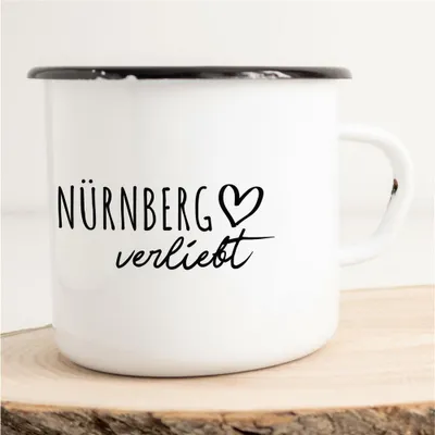 Produktbild von Huuraa Emaille Tasse Nürnberg  Geschenk Kaffeebecher Vintage 300ml Nürnberg  Präsent